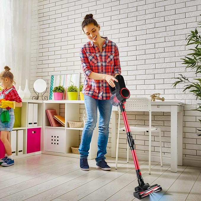 Cordless Vacuum Cleaner 12Kpa Stick Vacuum Cleaners Cordless with LED Floor Lights Powerful Suction Lightweight Handheld Vacuum Cleaners for Carpet Hard Floor Pet Hair
