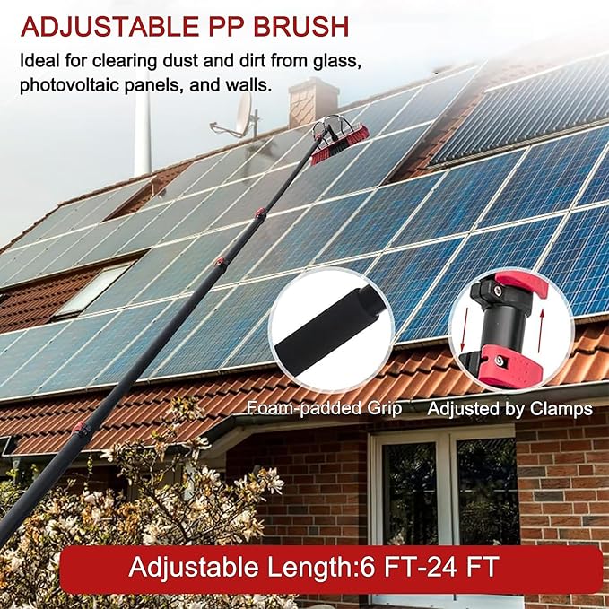 12FT Extendable Water Fed Pole Kit for Professional Solar Panel Window Cleaning Telescopic Window Glass Cleaning Brush &amp Pole Kit for Truck Caravan Spray Washer Washing Equipment