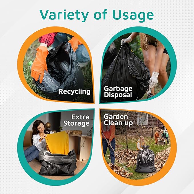 PlasticMill Heavy Duty Trash Bags - Black Garbage Bags - Plastic Trash Bags - Tall Trash Bags Trash Can Liners - 64-Gallon Large Kitchen Trash Bags 1.2 Mil 50x60 (50-Count)