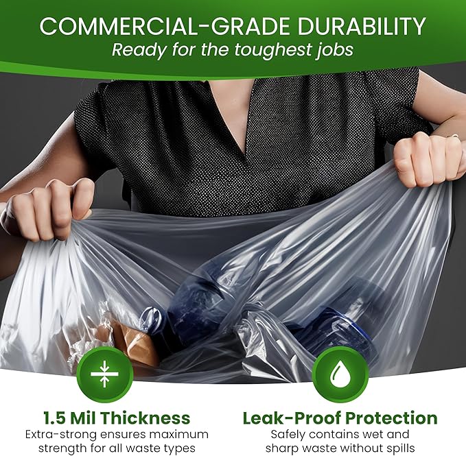 Betta 40-45 Gallon Clear Trash Bags 50 Count Box (40x46-inch) Commercial Heavy-Duty Garbage and Recycling Can Liners for 32-44 Gallon Round Cans 25-35 Gallon Slim and Square Cans