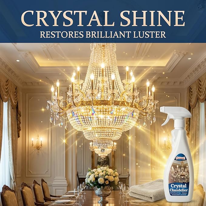 Crystal Chandelier Cleaner Spray No-Wipe Drip Dry Easy-to-Use Streak-Free Shine Safe for Crystal Glass &amp Metal Fixtures Ideal for High Ceiling Lighting (16.91 oz)