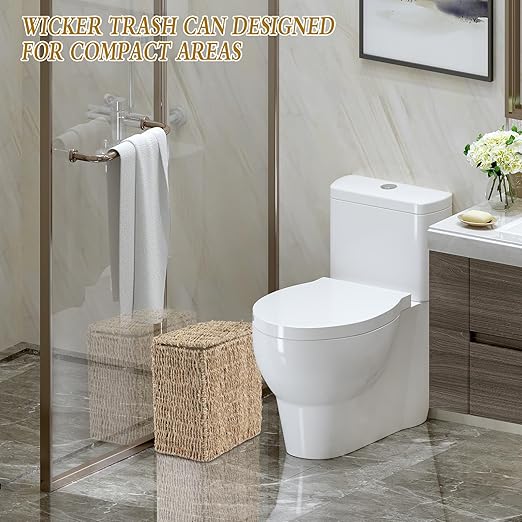 Wicker Trash Can with Lid and Liner Bathroom Trash Can with Lid Natural Water Hyacinth Wicker Waste Basket Boho Rattan Garbage Wastebasket for Bedroom Living Room Office Kitchen