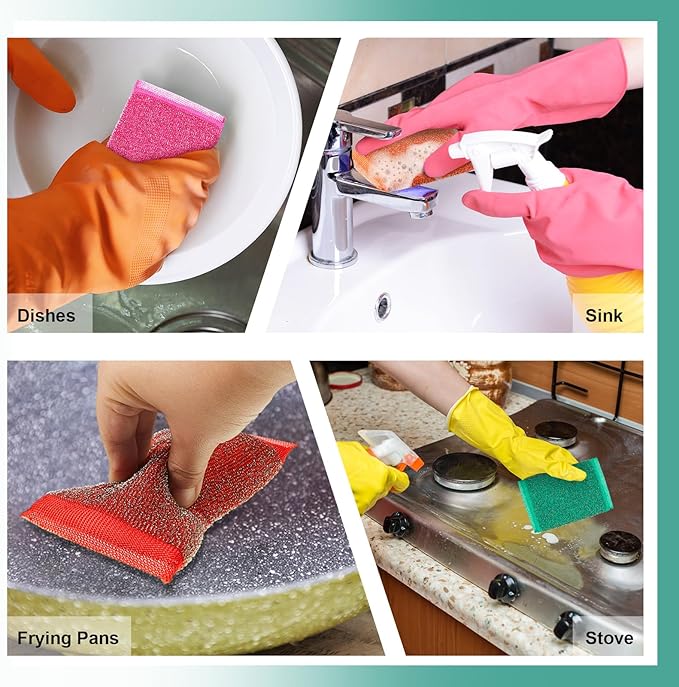Thyle 24 Pack Steel Scrub Sponges for Dishes Non Scratch Scouring Multi Use Metal Scrubber Heavy Duty Dish Wash Kitchen Sponge for Pot Dish Washing Hard Surface Cleaning (Vibrant Color)