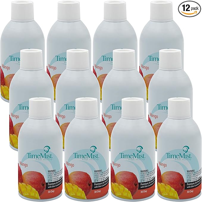 TimeMist Premium Metered Air Freshener Refills - Mango Scent - 7.1 oz (Case of 12) - 1042810 - Lasts Up To 30 Days and Neutralizes Tough Unwanted Odors