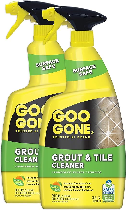 Goo Gone Grout and Tile Cleaner - 28 Ounce - Removes Tough Stains Dirt Caused by Mold Mildew Soap Scum and Hard Water Staining - Safe on Tile Ceramic Porcelain pack of 2