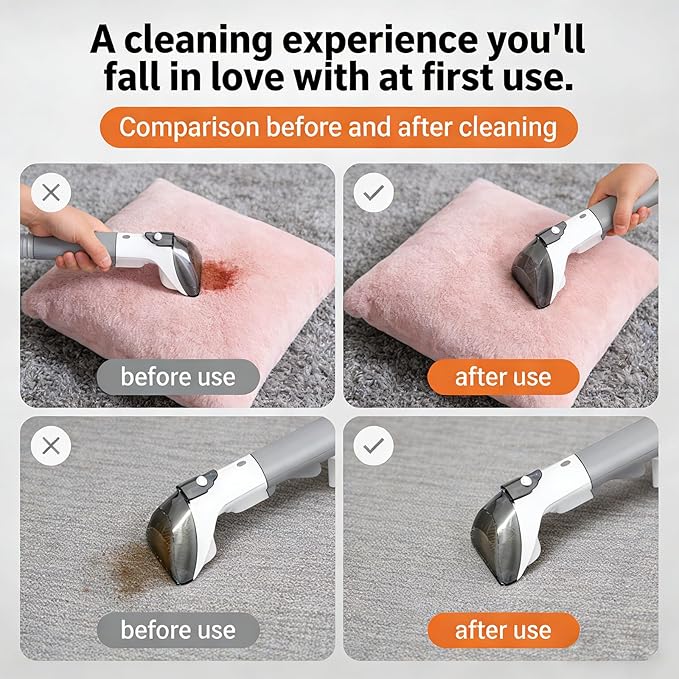 Carpet Cleaner Machine Upholstery Portable StainRemover Ordor &amp Stain &amp Spot Removr Perfect for Pet Hair Carpet Area Rugs Car and Coches Strong Suction White
