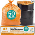 PlasticMill Contractor Bags Heavy Duty - Commercial Industrial Garbage Bags - Orange Construction Trash Bags - Outdoor Garden Trash Bags 42-Gallon 3 Mil 33x48 (50-Count)