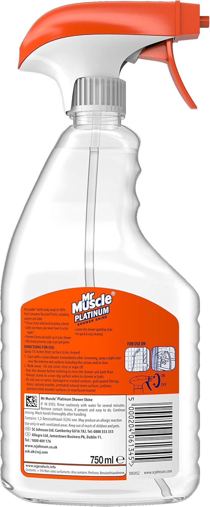 Mr Muscle Platinum Shower Shine Spray 750ml Pack of 6