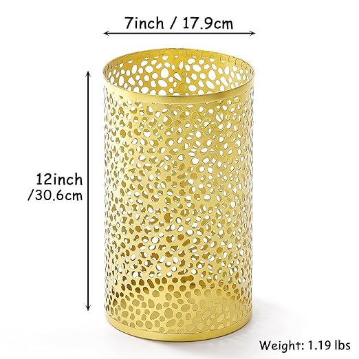 Metal Gold Trash Can Modern Gold Garbage Can for Office Cylindrical Metal Waste Basket for Bathroom Bedroom 7 D x 12 H