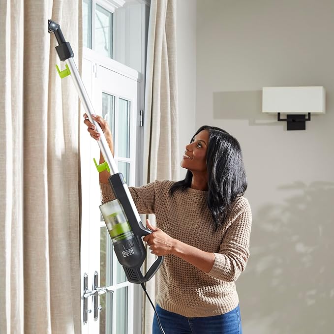 BLACK+DECKER BDXMSV009G Stick Vacuum Cleaner Brush-Bagless Corded 480-Watt Motor Power Suction 16kPa Swivel Steering Unlimited Runtime Green/Gray