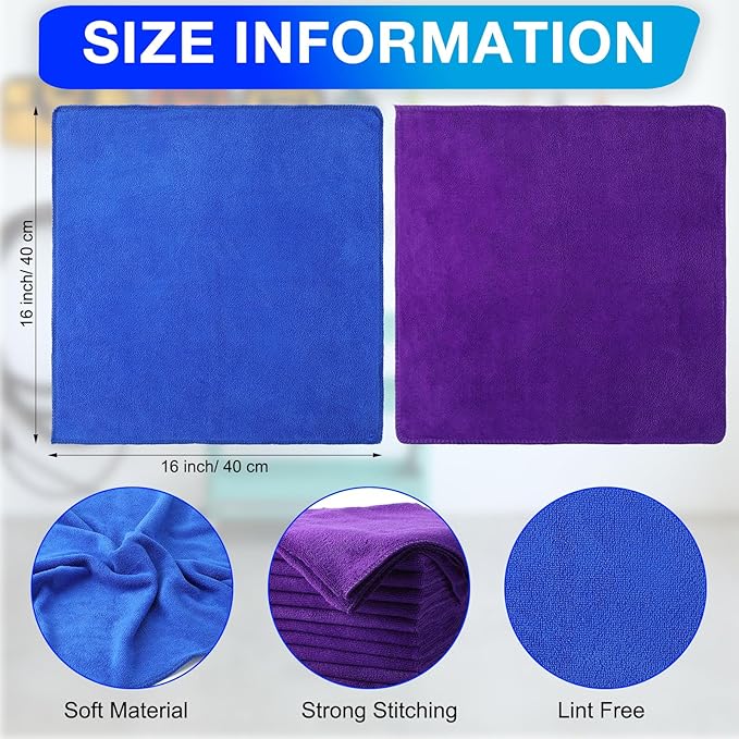 Nuenen 60 Pcs Microfiber Cleaning Cloths for Cars 16 x 16 Inch Ultra Absorbent Car Towels Drying Reusable Cleaning Supplies House Kitchen Window Microfiber Towel (PurpleBlue)