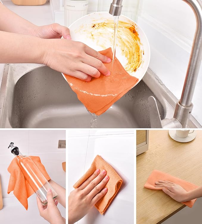 KitchLife Microfiber Cleaning Cloth Roll 100 Pack - Tear-Away Microfiber Paper Towels Lint-Free Reusable Washable for Kitchen Car Dishes and Sensitive Surfaces (Coral)