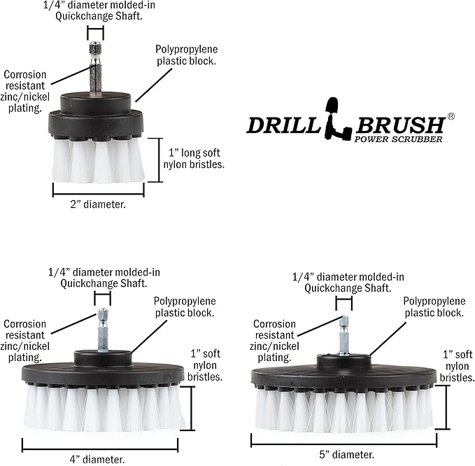 Car Accessories - Drill Brush Attachment for Washing Wheels Mats Detailing - Carpet and Upholstery Cleaner - Boat and Kayak Hull Accessories - Glass and Fiberglass Cleaner