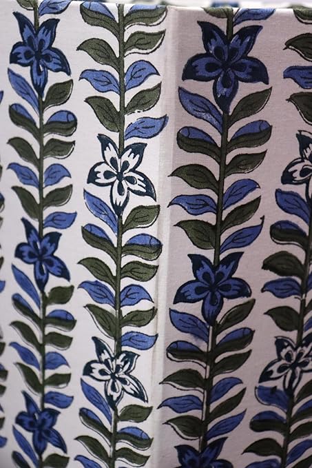 Generic Floral Hand Block Print Paper Dustbin Cotton Printed Wastebasket Indian Vintage Home Decor Hotel Room Decor (1 BLUE WHITE LONG BELL)