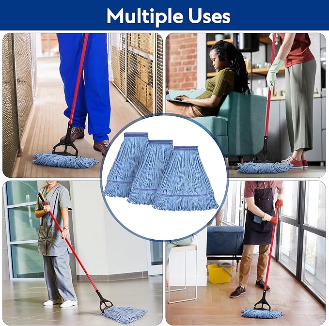 Matthew Cleaning Heavy Duty Mop Head Commercial Grade Replacement for General and Floor Cleaning Wet Industrial Blue Cotton Looped End String Head Refills (Case of 36) Blue