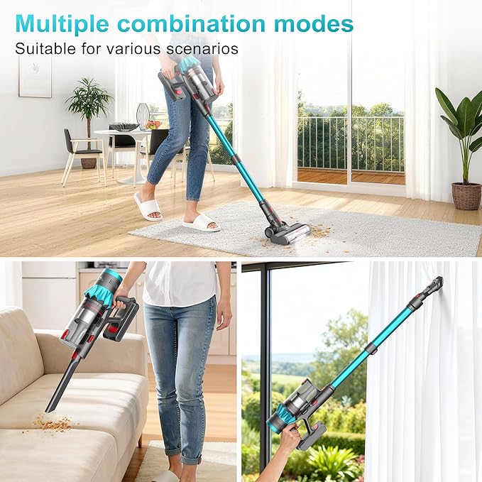 Cordless Vacuum Cleaner 55Kpa 70Mins Stick Vacuum for Home with LED Display and Self-Standing Vacuum with Anti-Tangle Brush&ampWall Mount Charging Vacuum Cleaners for Pet Hair/Carpets/Floors