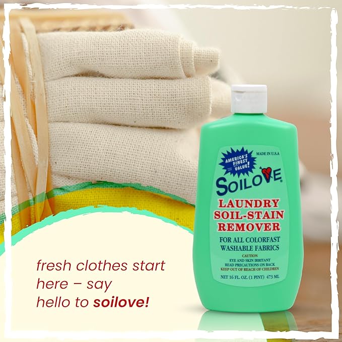 Soilove Laundry Stain Remover Liquid – 6 Bottles (16oz) – Powerful Prewash for Blood Grease Ink Grass Food &amp More – Advanced formula clothes stain remover