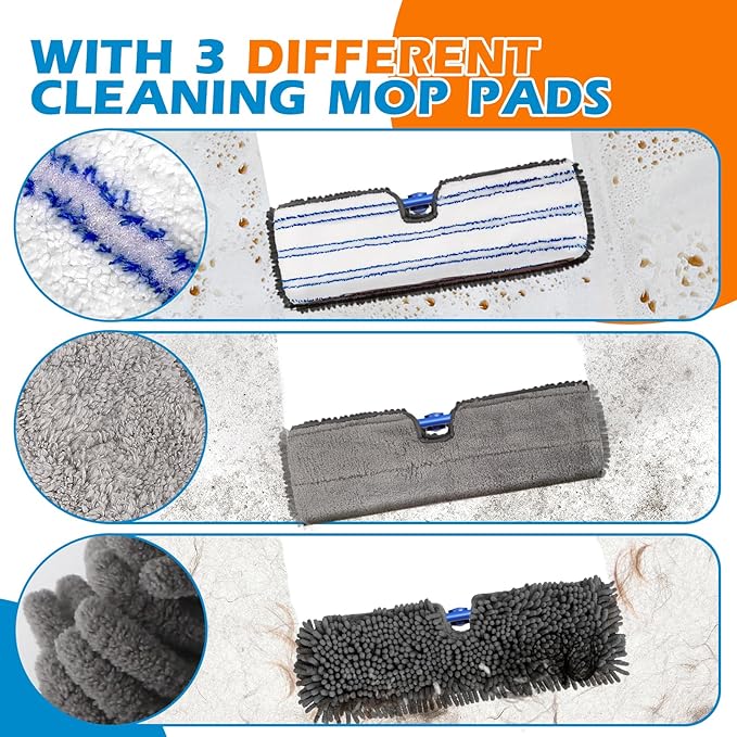 Mops for Floor Cleaning Masthome Flat Dust Mop with 4 Reusable Pads 2-Sided Microfiber Dust Mop for Wet &amp Dry Use Flat Flip Mops for Hardwood Laminate VinylKitchen Tile -1 Scraper