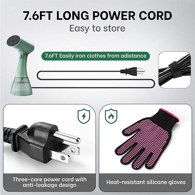 GS01 Steamer for Clothes clothes steamer handheld with Ultra Large 400ml Water Tank 1500W High Power 20S Fast Heat-upWrinkle RemoverPortable Handheld Design Travel Steamer (Green)