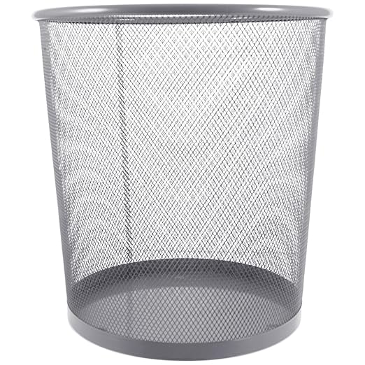 Metal Wastebasket Open Top Mesh Trash Can for Home Office Kitchen Bedroom Rust-Resistant Iron Mesh Bin with Wide Opening for Easy Garbage Disposal Medium Silver Round Recycling