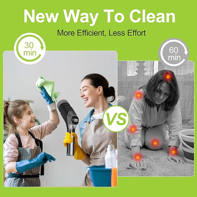 WKY-G3-Electric Spin Scrubber - Upgraded 10-in-1 IPX7 Waterproof Shower Cleaner Brush Retractable Handle &amp 2-Speed for Toilet Bathroom Bathtub Tile Floors Black
