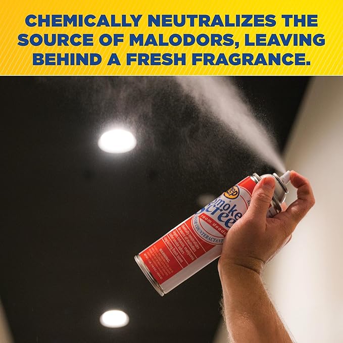 Zep Smoke Screen Deodorizer Spray 16 Oz Aerosol 18701 (Case of 12) eliminates all types of odors produced by cigars cigarettes pipes food and cooking body wastes garbage animals and fire