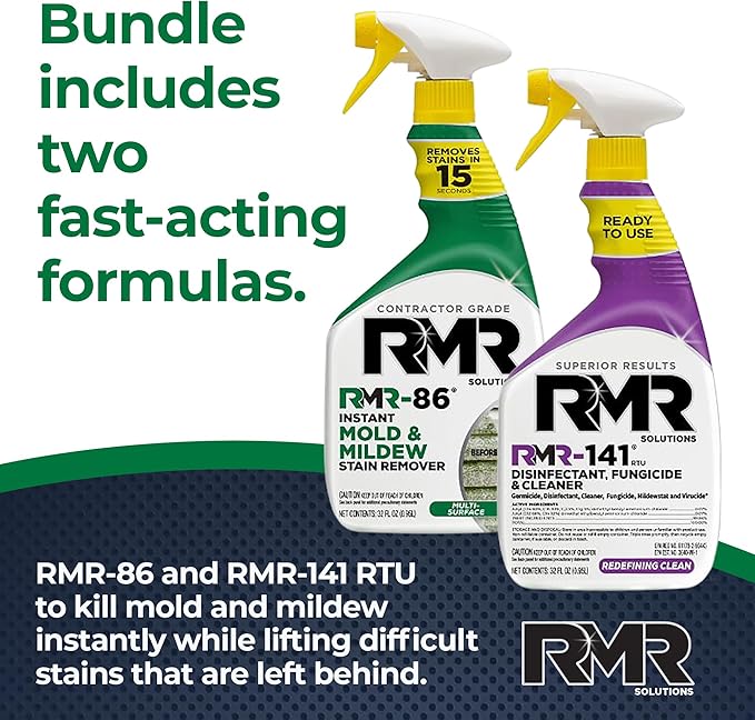 RMR Brands DIY Mold &amp Stain Remover Bundle Complete Mold Killer &amp Mildew Prevention Kit Disinfectant Spray Includes 2-32 fluid ounce Bottles