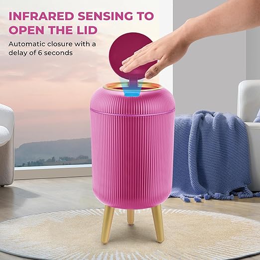 SUSLAS Trash Can with Motion Sensor Touchless Automatic Lid and Waterproof Design Smart Waste Bin for Bathroom Kitchen 2.6 Gallon Plastic White