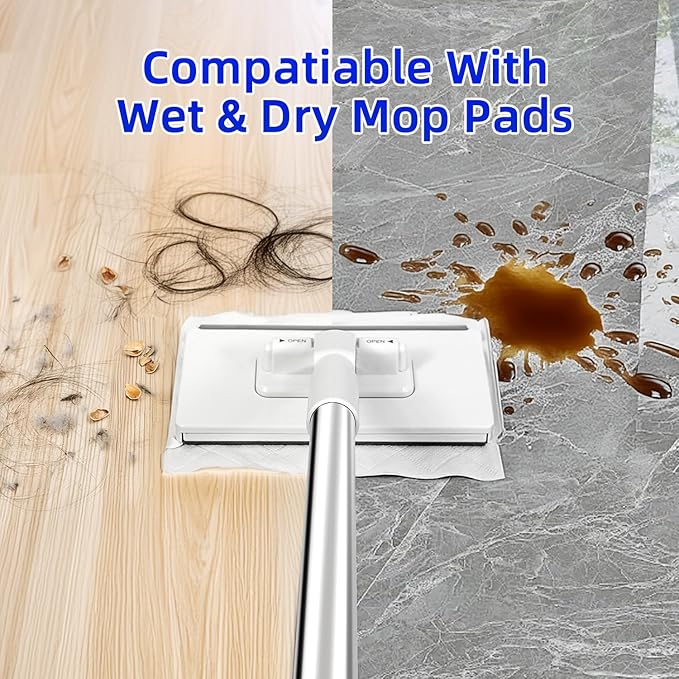 2026 New Snap Grip Mini Mop with 5 Reusable Cloths for Dry Wet Disposable Pads Zero-Touch Automatic Gripping Multi Surface Quick Cleanups for Alternative to Swiffer Sweeper