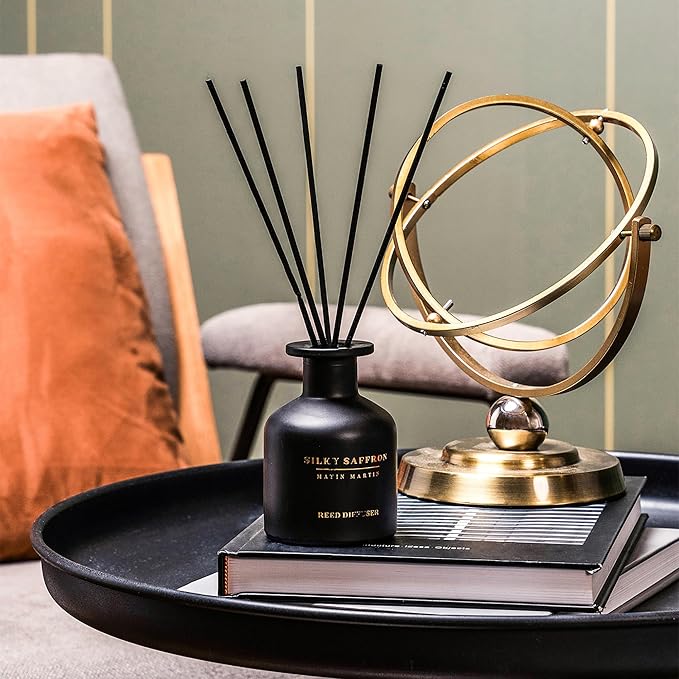 Matin Martin Silky Saffron Reed Diffuser 5 oz - Luxury Aromatherapy with Magnolia Bergamot - Home Decor Gift for Bedroom Office Living Room Bathroom - Long-Lasting Scent - Premium Fragrance Sticks