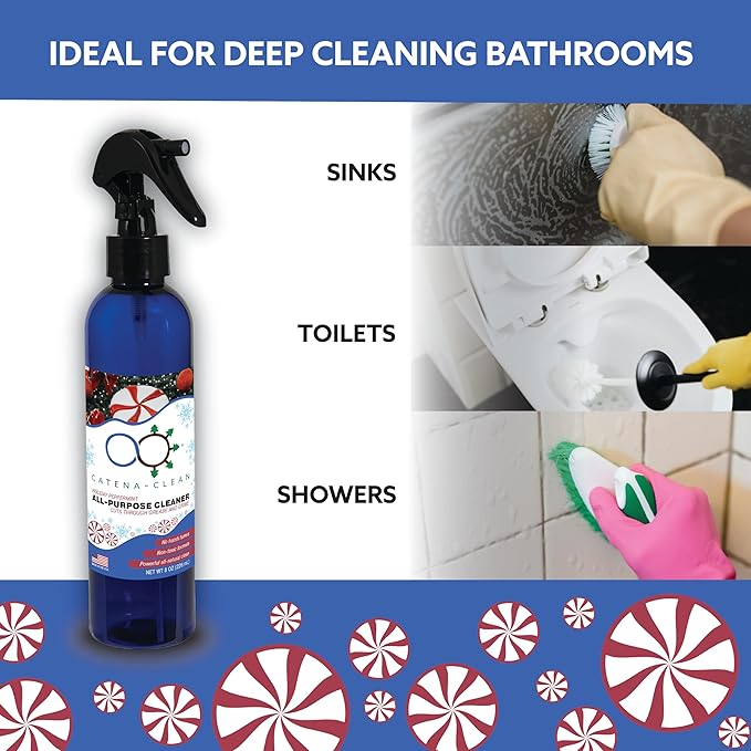 Natural Peppermint Bathroom Cleaner (6 Pack 8 fl. oz each 48 fl. oz total)– Refreshing Fast-Acting All-Purpose Spray for Toilet Shower &amp Sink – Descaler Limescale Grime &amp Soap Scum Re