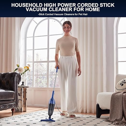 Stick Lightweight Vacuum Cleaner for Home &amp Apartment Corded Handheld vac Cleaners with Crevice Tool Perfect Household Vacuum Cleaners for Carpet pet Hair Hardwood Floor (Blue)