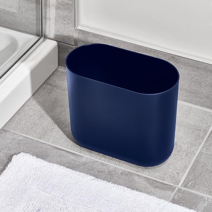 iDesign Small Slim Plastic Bathroom Trash Can Garbage Can for Bedroom Office Desk Dorm 2-Pack Navy Blue
