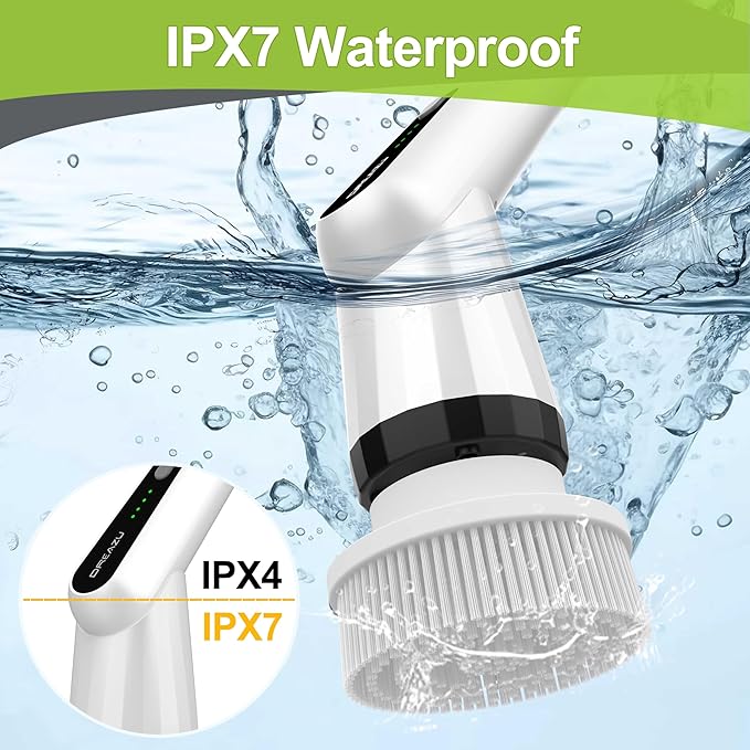WKY-Electric Spin Scrubber - Upgraded 12-in-1 IPX7 Waterproof Shower Scrubber Retractable Handle &amp 2-Speed for Toilet Bathroom Bathtub Tile Floors