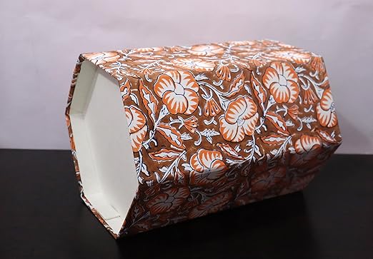 Christmas Decorative Hand Block Printed Waste Basket/Trash Can/Garbage Can/Card Board Trash Can Housewarming Gift (Brown)