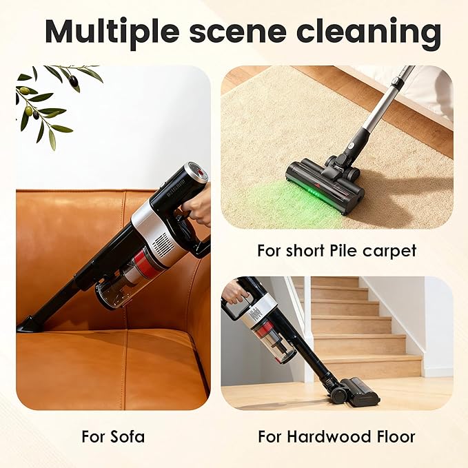 DlandHome Cordless Vacuum Cleaner Portable Rechargeable Stick Vacuum with Auto-Empty System Up to 45 Minutes Anti-Tangle Brush LED Headlights 35KPA Powerful Suction for Home Pet Hair Carpets