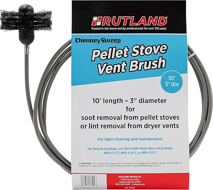 Rutland 3-Inch Pellet Stove/Dryer Vent Brush with 10-Feet Handle