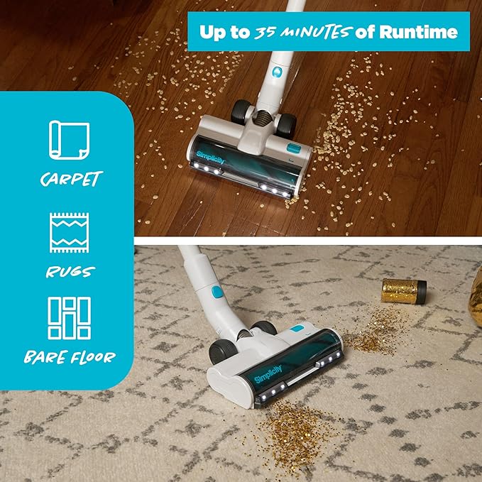 Simplicity Vacuums S67 Pet Bundle Cordless Stick Vacuum Cleaner and Motorized Pets Upholstery Tool Tackle Dog Hair and More on Hard Floor Rugs Couch and Stairs 3 Speed Power Light Weight Vacuum