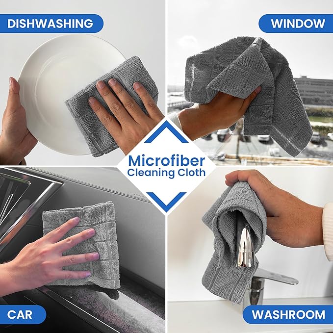 Greenfound Microfiber Cleaning Cloth Roll -80 PackTear Away Towels for CarReusable Paper Towels WashableSuper AbsorbentLint Free Cleaning Rags for HouseKitchenWindow-11.5×11.5(Check Grey)