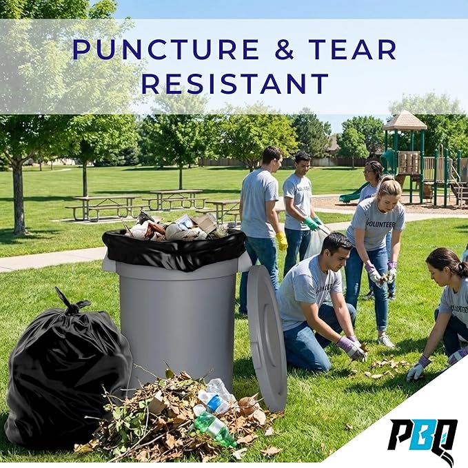 Large Black Contractor Bags 38x58 for Industrial Yard Waste Lawn &amp Leaf and Construction Garbage Can Liners Made in the USA (3 Mil 50 Count) 55 Gallon Heavy Duty Trash Bags
