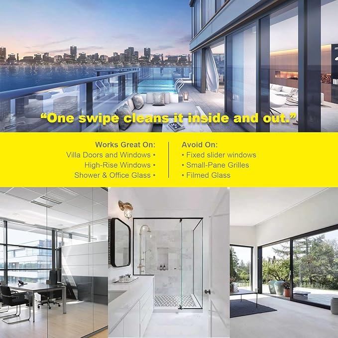 Double-Sided Magnetic Window Cleaner | Adjustable Glass Wiper &amp Brush Tool with Upgraded Squeegee &amp Microfiber Towel for High-Rise Double/Single Glazed Windows Fits 0.2″-1.1″ Thickness
