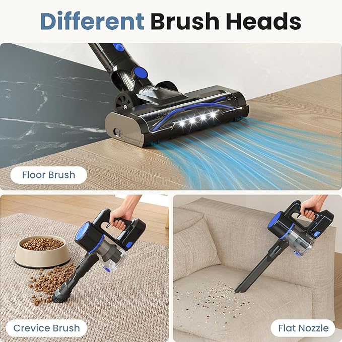 NEWBULIG Cordless Vacuum Cleaner Lightweight Stick Vacuum for Home with Anti-Tangle and LED Lights Powerful Rechargeable Wireless Cleaners for Hardwood Floors Carpet Pet Hair
