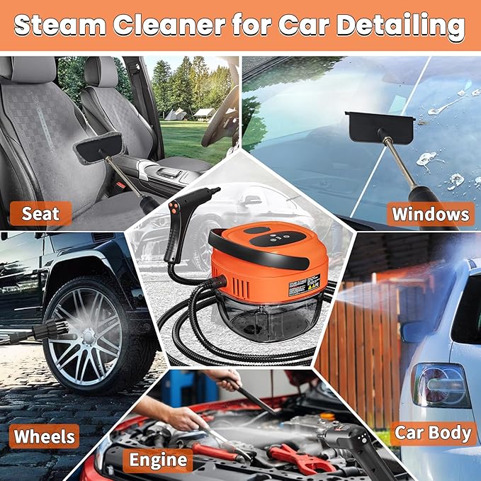Handheld Steam Cleaner 2500W High Temperature Pressurized Machine 1.7L Water Tank Handle-Controlled Steam Output Portable Cleaning Steamer for Home Car Bed Bugs Furniture Grout (Red)