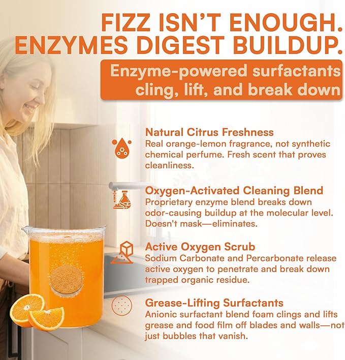 Garbage Disposal Cleaner and Deodorizer Tablets 24-Pack Citrus Foaming Tablets for Garbage Disposal Kitchen Sink and Drain Cleaner Lemon Orange Scent - Garburator Disposer Freshener