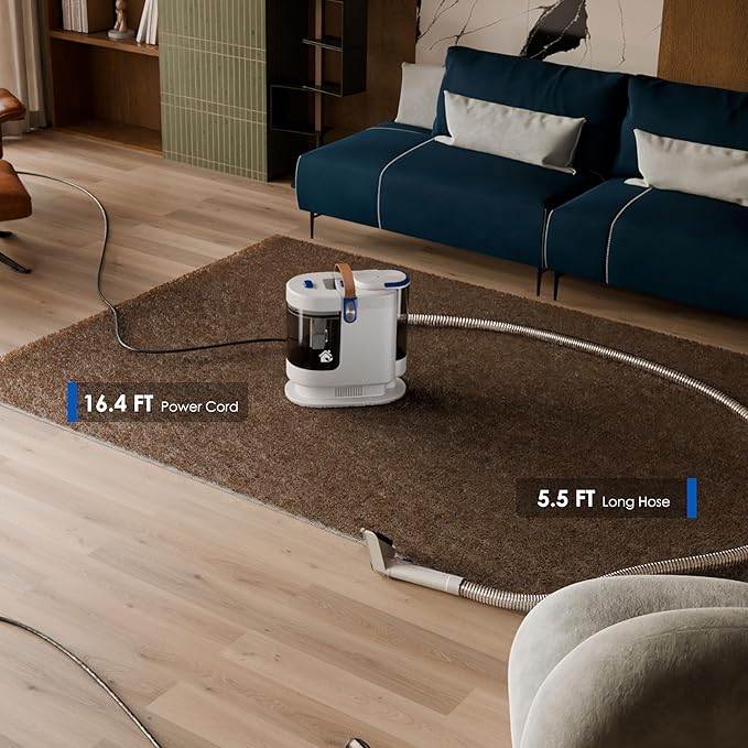 Portable Upholstery and Carpet Cleaner Machine 15Kpa Spot Cleaner Deep Cleans Pet Stains Couch Cleaner with 3 Tools and Self-Cleaning System for Area Rugs Furniture Stair Car Teal