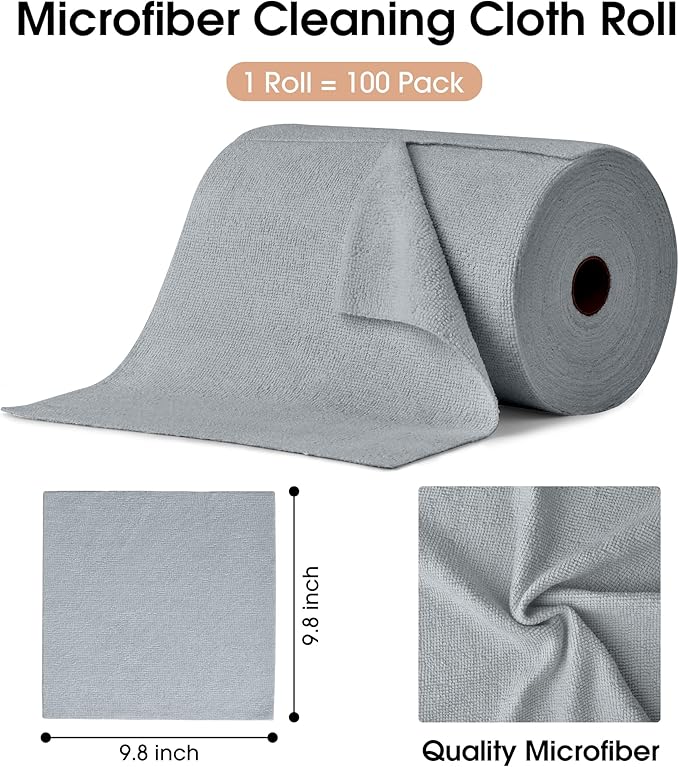 KitchLife Microfiber Cleaning Cloth Roll 100 Pack - Tear-Away Microfiber Paper Towels Lint-Free Reusable Washable for Kitchen Car Dishes and Sensitive Surfaces (Dark Gray)