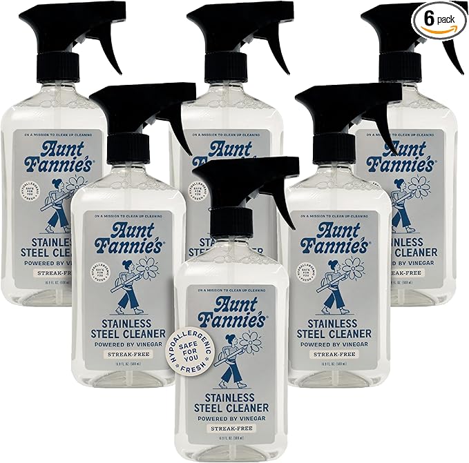 Aunt Fannie's Stainless Steel Spray Cleaner Powered by Vinegar Fingerprint and Residue Remover for Refrigerator Dishwasher Oven Grill Sink Stovetop and Other Appliances Pack of 6