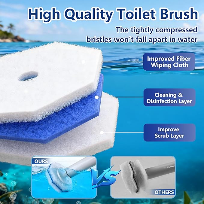 40 Count Toilet Wand Refills for Clorox Disposable Toilet Brush Head with Rich Foaming Extra Thick Triple-layer Refills Strong Cleaning &amp Scrubbing Power Disposable Toilet Cleaning System