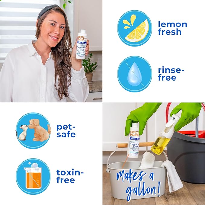 Premium Floor Cleaner All Purpose Multi Surface Cleaner &amp Optically Enhanced Brightener Neutral pH 3X Strength No Rinse - Lemon Citrus 8 Oz for 1 Gal