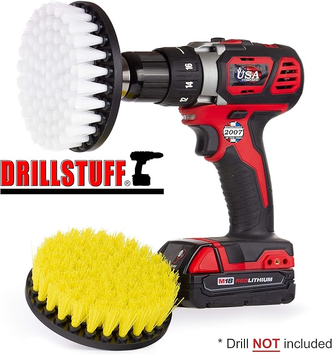 Drill Brush Power Scrubber - Outdoor Drill Powered Scrub Brush - Concrete Cleaning - Stiff Bristle Deck Brush - Patio Cleaning Brush - Bird Bath Scrubber - Garden Statues - Granite Headstone Brush